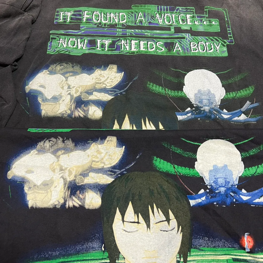Printing proofing SAINT Mxxxxxx × GHOST IN THE SHELL Ghost in the Shell GS_LS TEE/GITS/BLK Big IP Ghost in the Shell joint model Motoko Kusanagi takes a bath Retro distressed long sleeves with holes Washed black S-XL